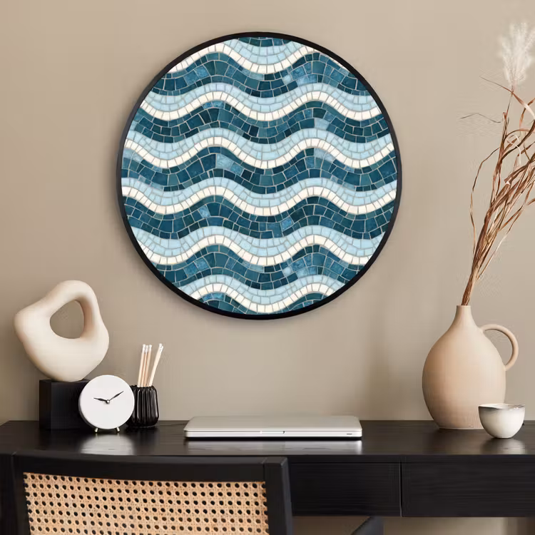 Ronde fotolijst - Blauw - Wit - Mozaïek - Golvend — 2