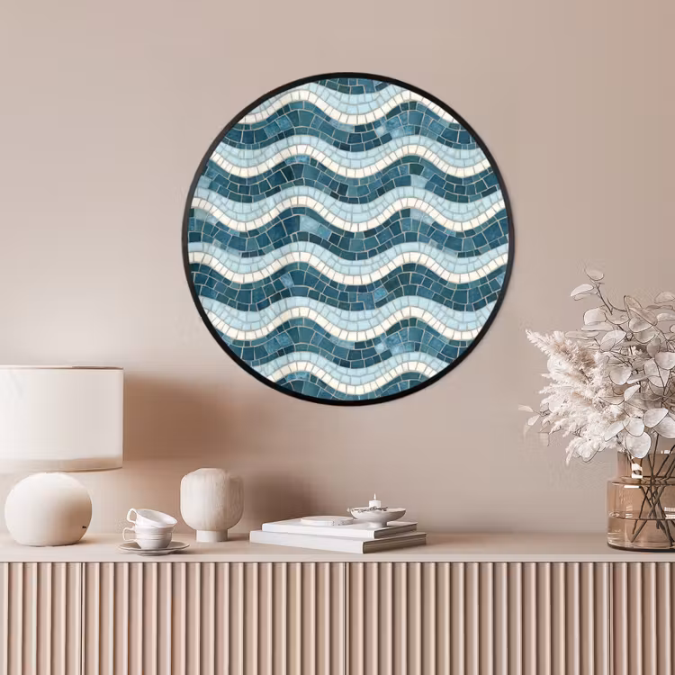 Ronde fotolijst - Blauw - Wit - Mozaïek - Golvend — 4