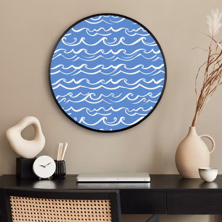 Ronde fotolijst - Blauw - Wit - Simpel - Getekend - Golven — 2
