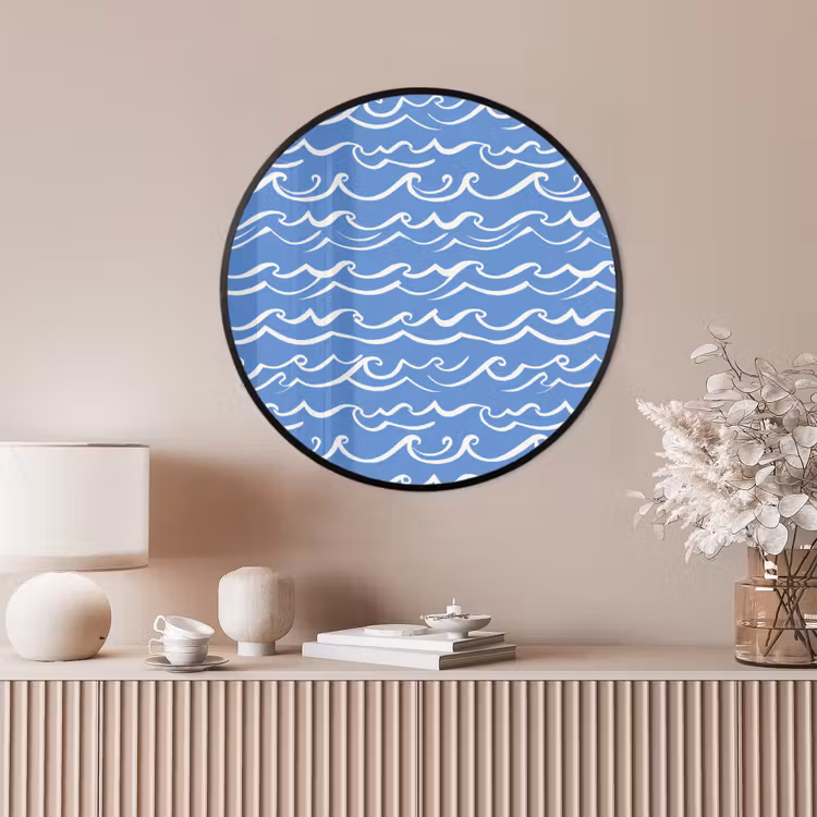 Ronde fotolijst - Blauw - Wit - Simpel - Getekend - Golven — 4