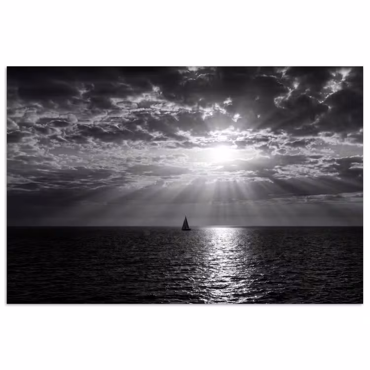 Poster - Water - Boot - Lucht - Natuur - Zwart-wit — 1