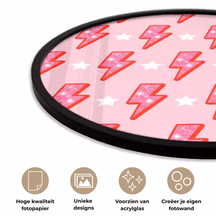Ronde fotolijst - Patroon - Bliksem - Ster - Glitter - Roze — 5