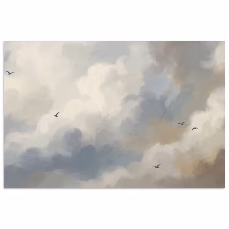 Poster - Vogel - Wolken - Natuur - Modern - Grijs — 1