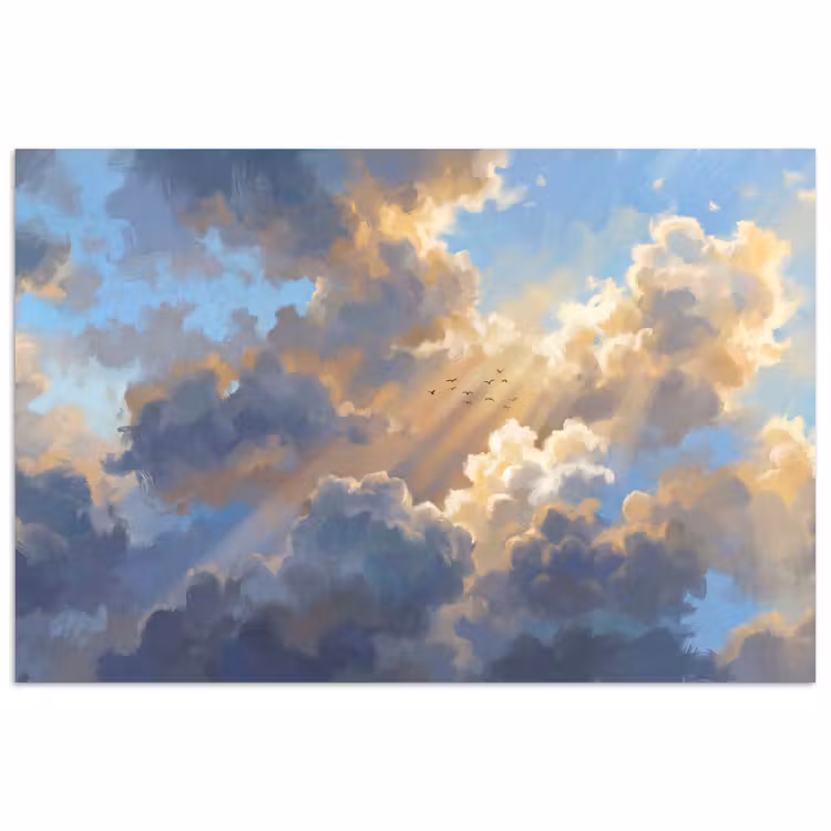 Poster - Wolken - Zonnestralen - Natuur - Abstract - Blauw — 1