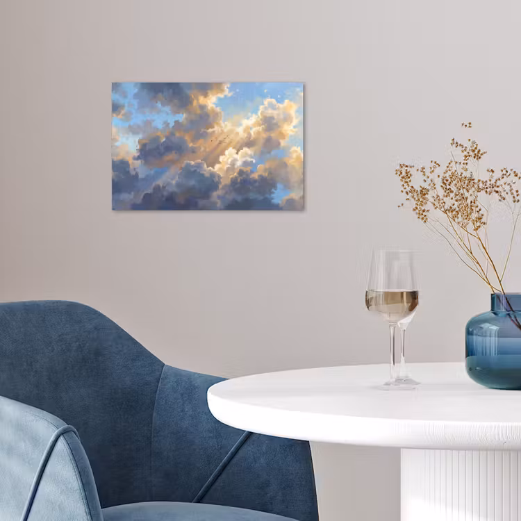 Poster - Wolken - Zonnestralen - Natuur - Abstract - Blauw — 4