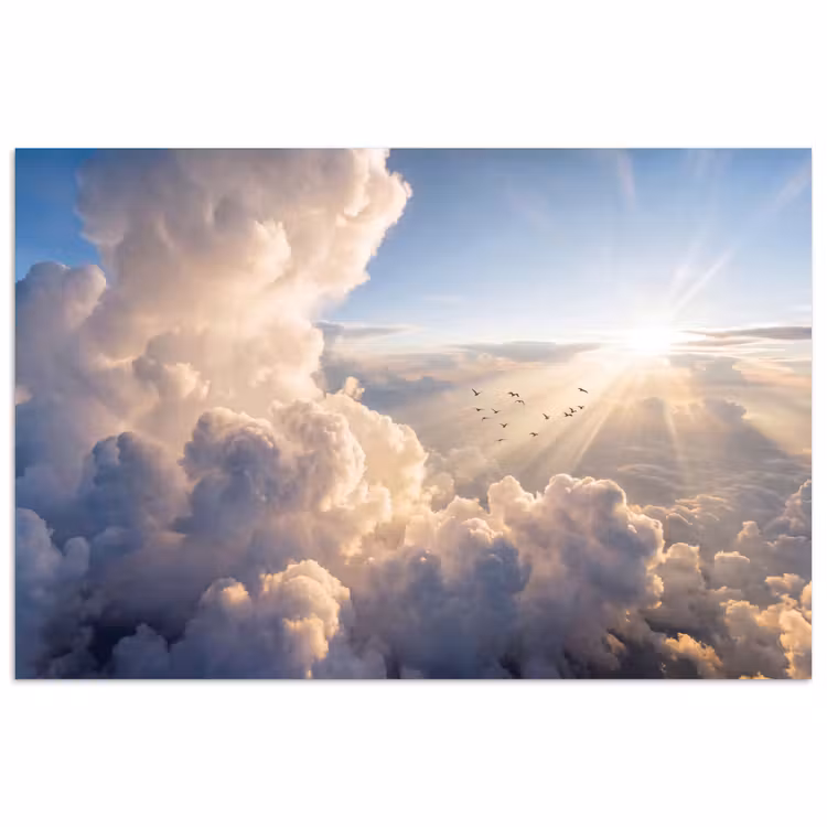 Poster - Wolken - Zonnestralen - Natuur - Wit — 1