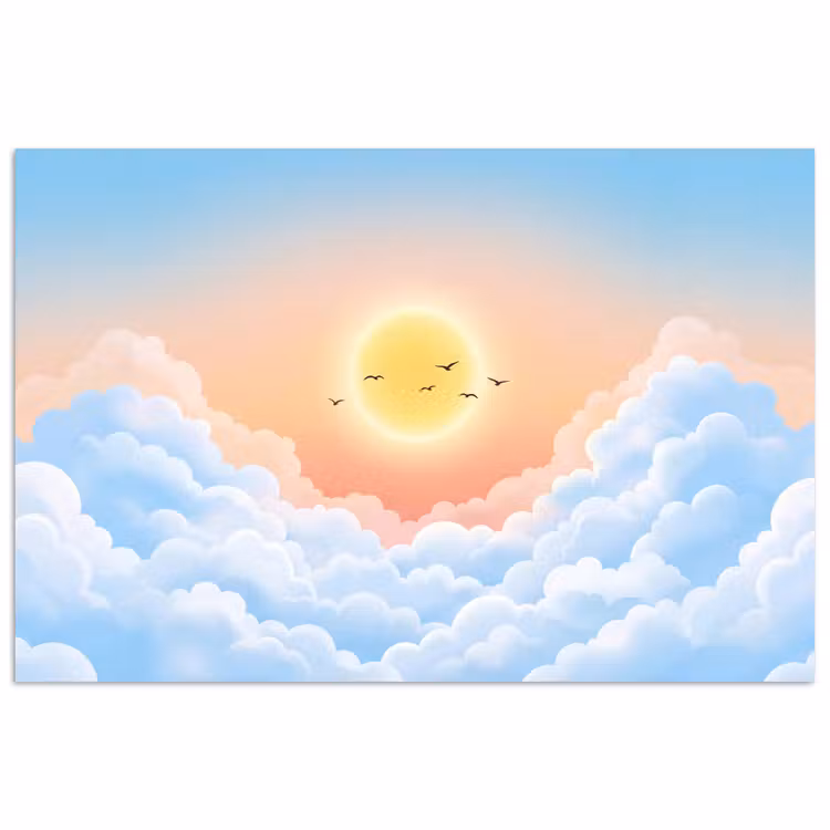 Poster - Zon - Vogels - Lucht - Natuur - Geel — 1
