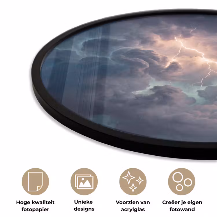 Ronde fotolijst - Bliksem - Storm - Natuur - Donker — 5