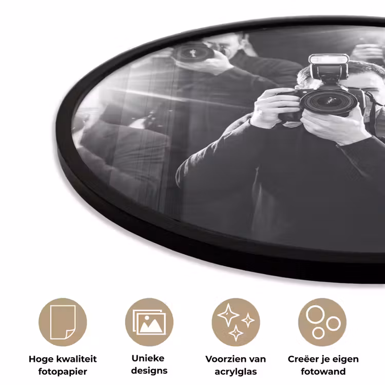 Ronde fotolijst - Mensen - Camera - Flitslicht - Zwart-wit - Media — 5