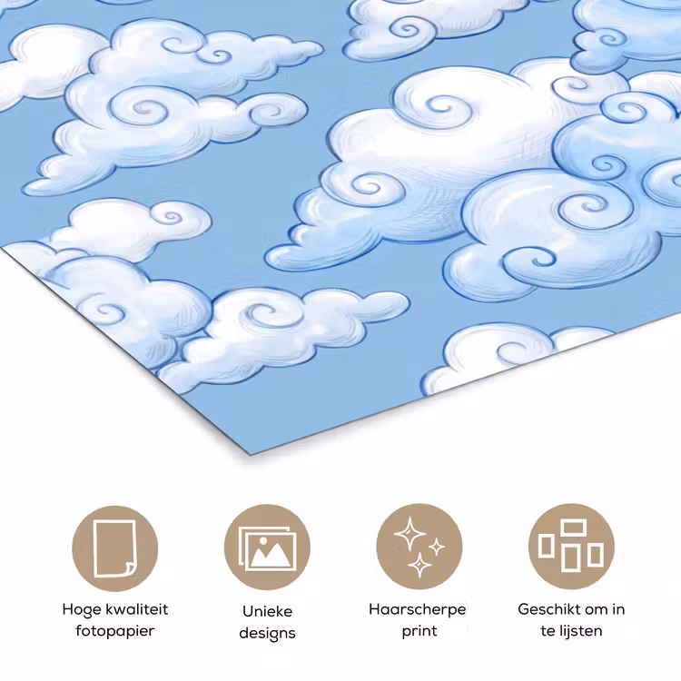 Poster - Wolken - Patroon - Hemel - Illustratie - Wit — 5