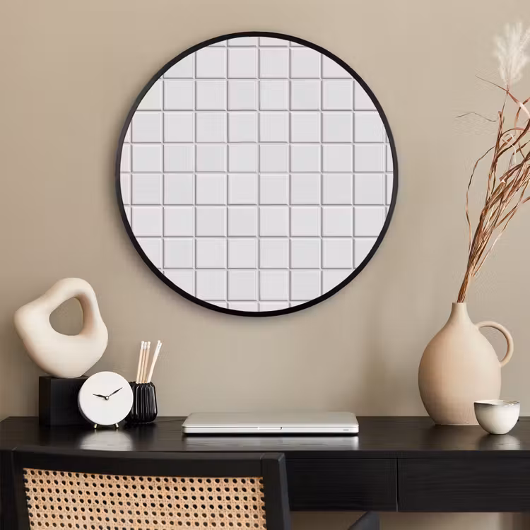 Ronde fotolijst - Patroon - Tegels - Grijs - Wit — 2