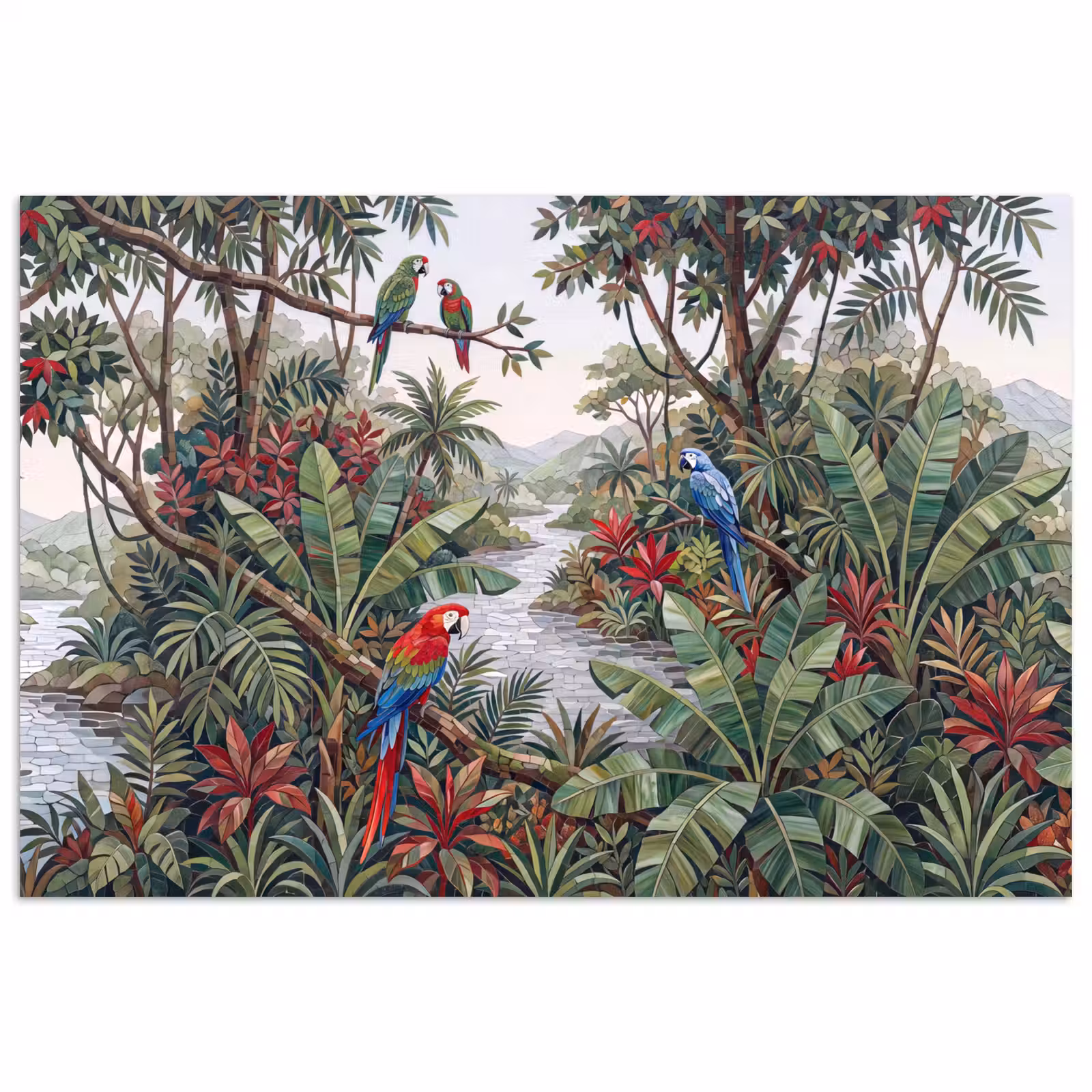 Poster - Vogel - Jungle - Natuur - Mozaïek - Groen — 1