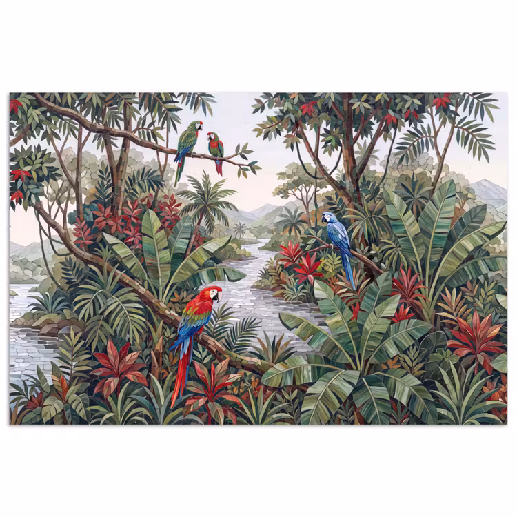 Poster - Vogel - Jungle - Natuur - Mozaïek - Groen — 1
