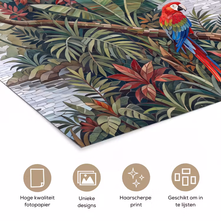 Poster - Vogel - Jungle - Natuur - Mozaïek - Groen — 5