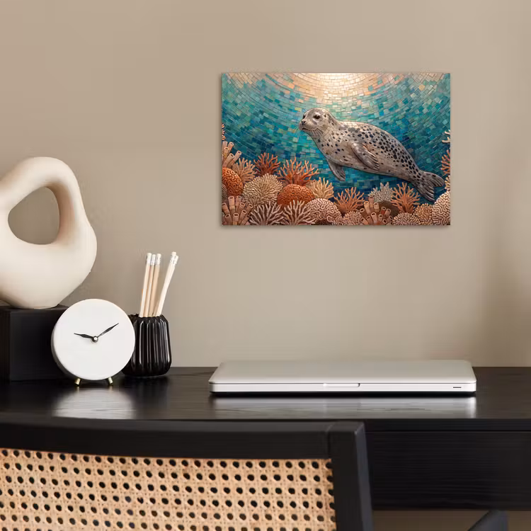Poster - Zeehond - Mozaïek - Onderwater - Dieren - Blauw — 2