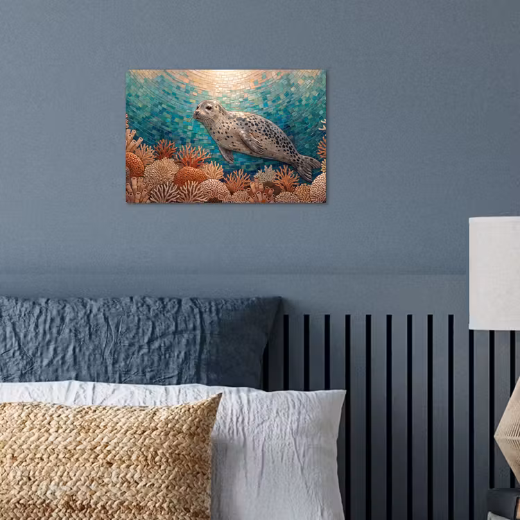 Poster - Zeehond - Mozaïek - Onderwater - Dieren - Blauw — 3