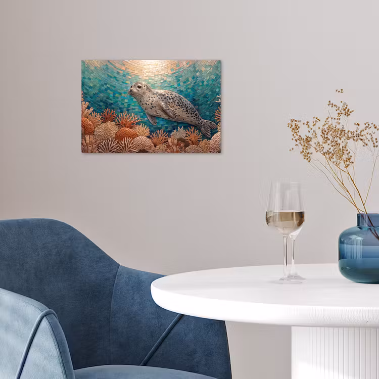 Poster - Zeehond - Mozaïek - Onderwater - Dieren - Blauw — 4