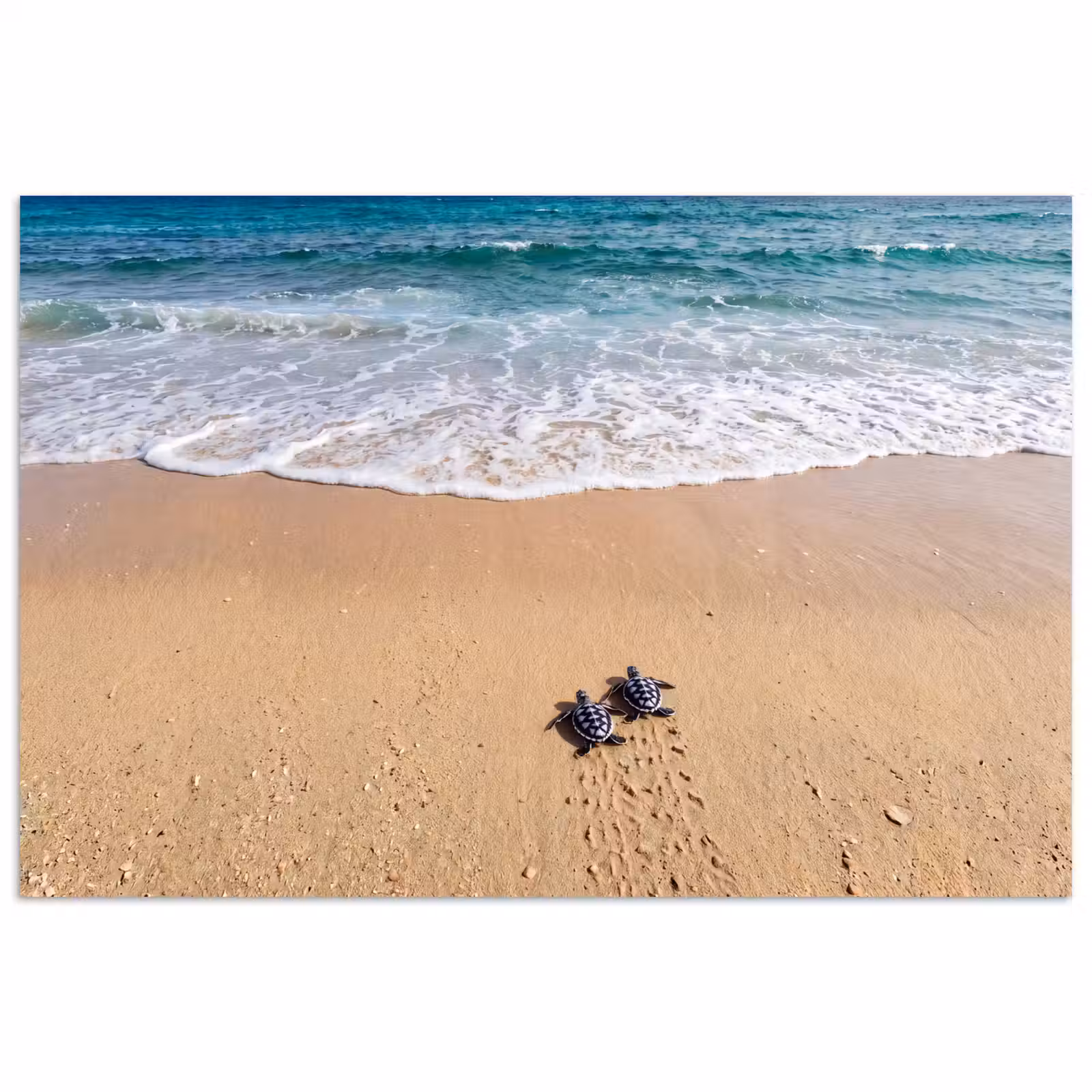 Poster - Schildpad - Jong - Strand - Oceaan - Blauw — 1