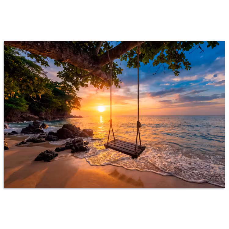 Poster - Schommel - Strand - Zonsondergang - Natuur - Oranje — 1