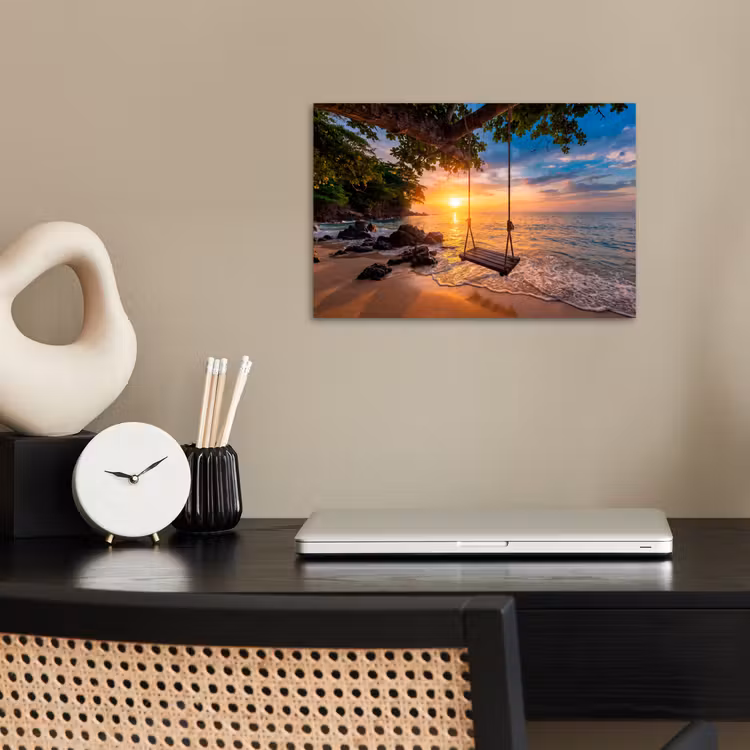 Poster - Schommel - Strand - Zonsondergang - Natuur - Oranje — 2