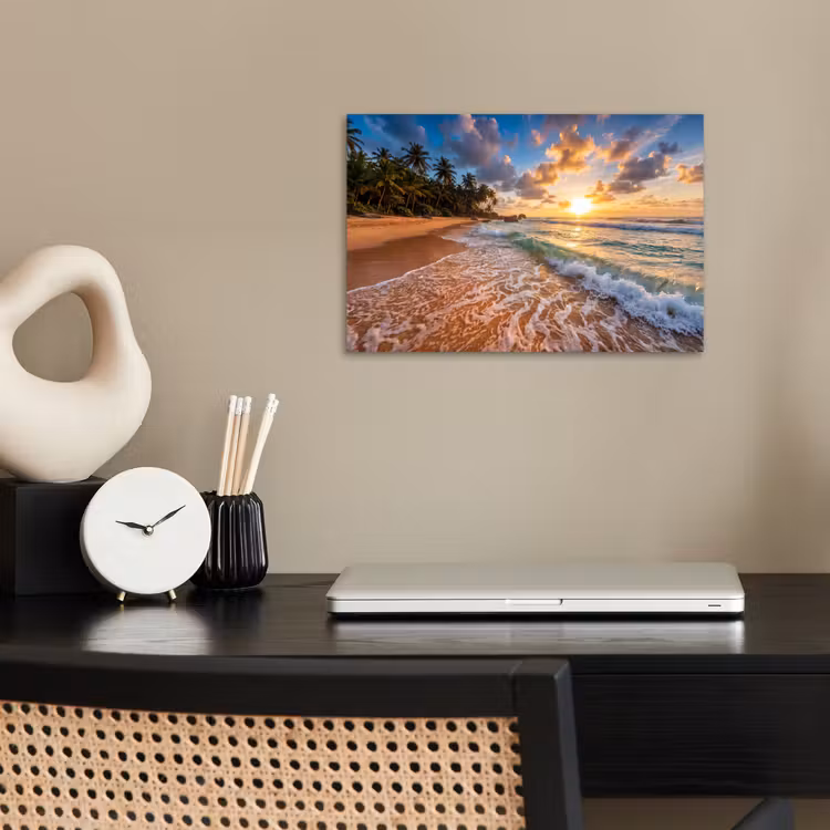 Poster - Strand - Zonsondergang - Golven - Natuur - Goud — 2