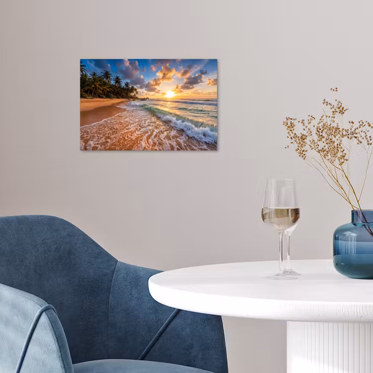 Poster - Strand - Zonsondergang - Golven - Natuur - Goud — 4