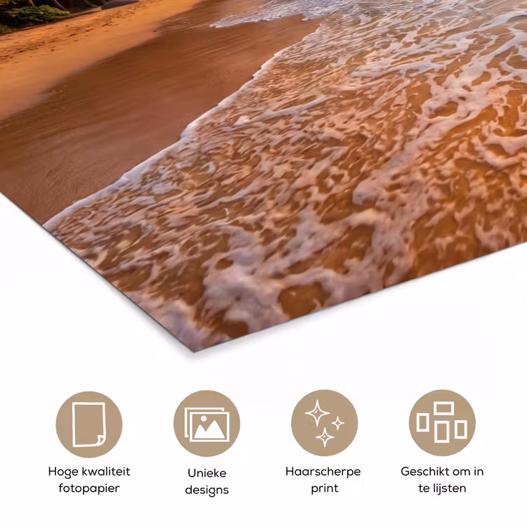 Poster - Strand - Zonsondergang - Golven - Natuur - Goud — 5