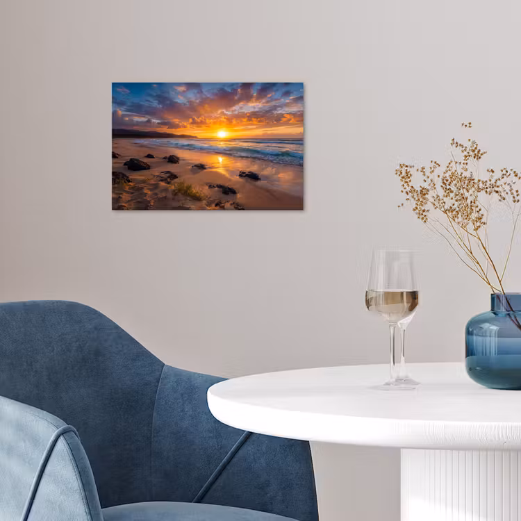 Poster - Strand - Zonsondergang - Golven - Natuur - Oranje — 4