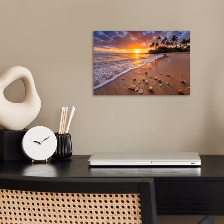 Poster - Strand - Zonsondergang - Palmbomen - Natuur - Oranje — 2