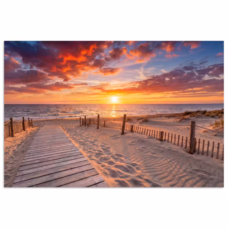 Poster - Strand - Zonsondergang - Zee - Natuur - Oranje — 1