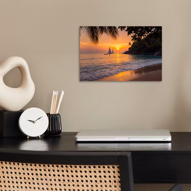 Poster - Zee - Zonsondergang - Boot - Natuur - Oranje — 2