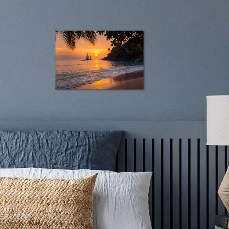 Poster - Zee - Zonsondergang - Boot - Natuur - Oranje — 3