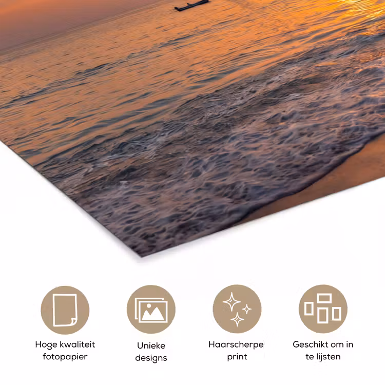 Poster - Zee - Zonsondergang - Boot - Natuur - Oranje — 5