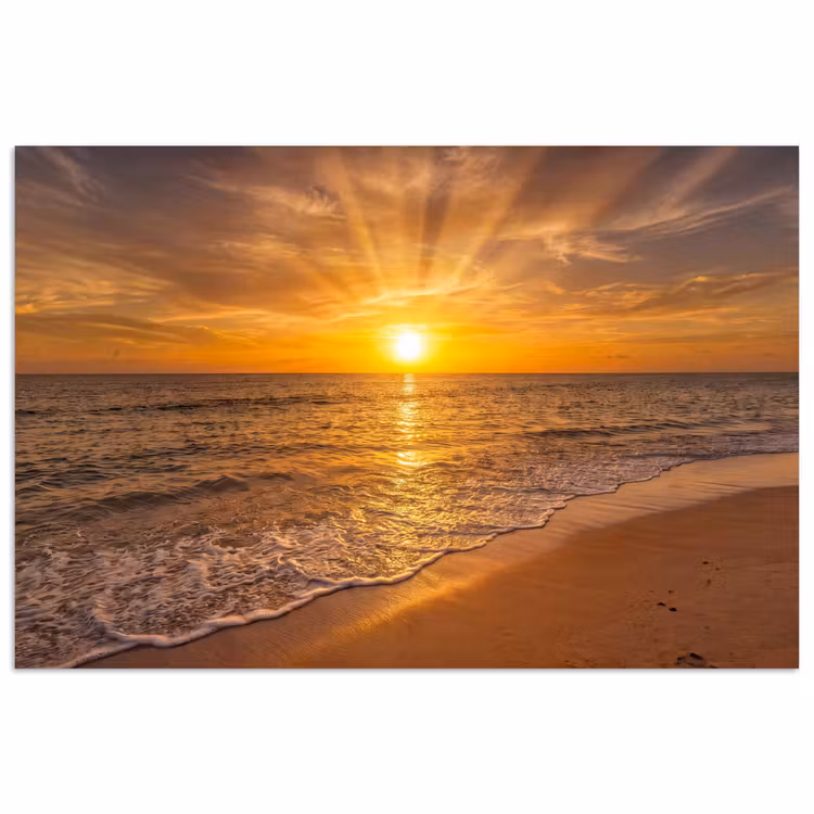 Poster - Zee - Zonsondergang - Golven - Kust - Oranje — 1