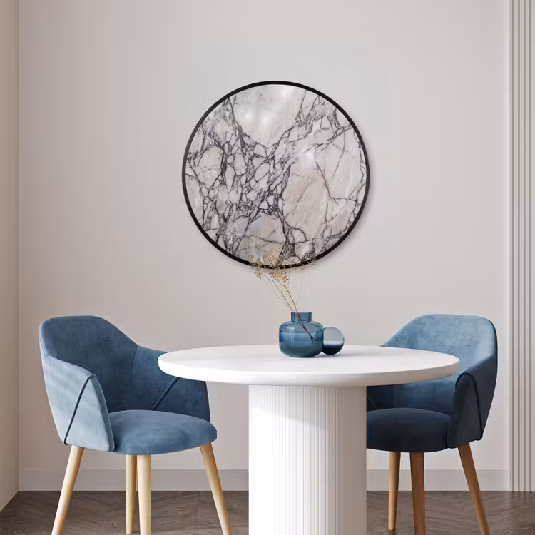 Ronde fotolijst - Marmer - Aderen - Patroon - Wit - Grijs — 3