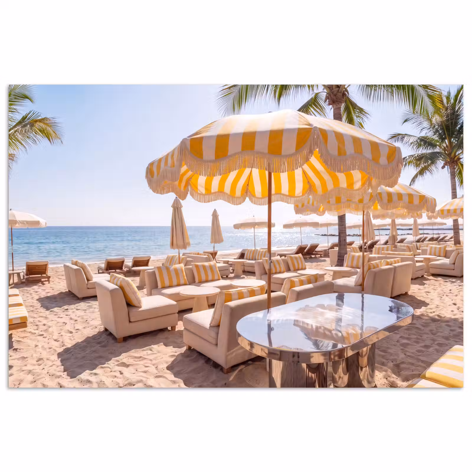 Poster - Strand - Ligbedden - Vakantie - Modern - Geel — 1