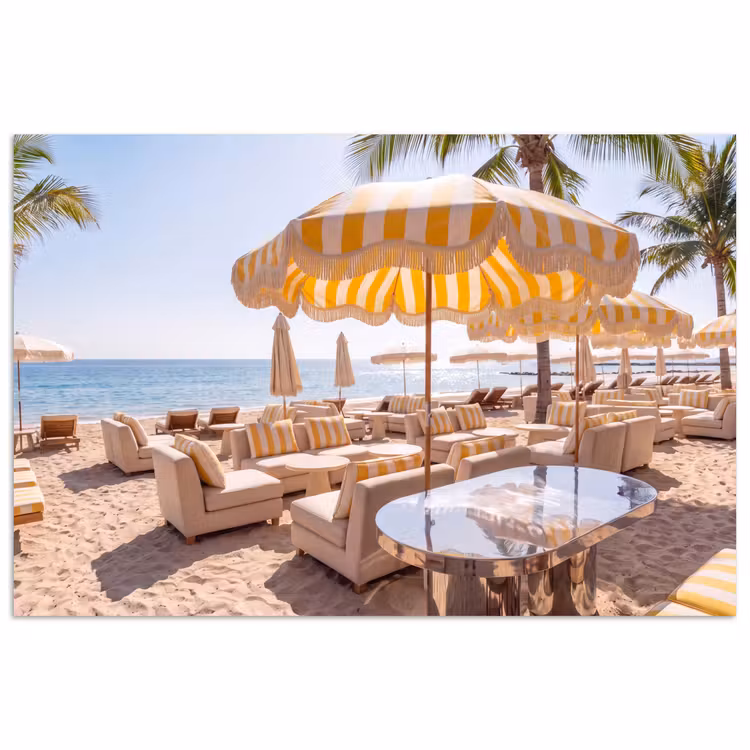 Poster - Strand - Ligbedden - Vakantie - Modern - Geel — 1