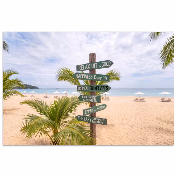 Poster - Strand - Wegwijzer - Palmen - Tropisch - Groen — 1