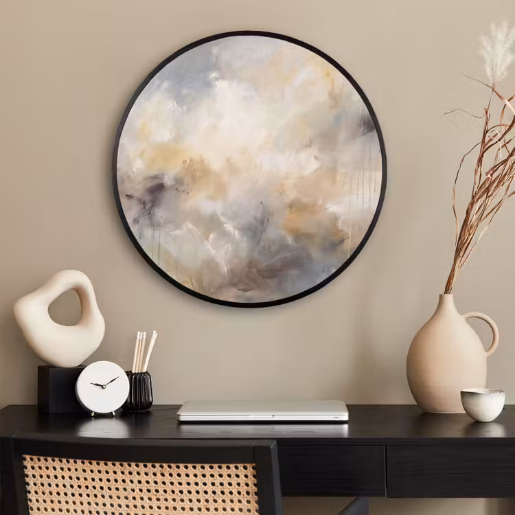 Ronde fotolijst - Abstract - Wolken - Sfeervol - Beige - Grijs — 2