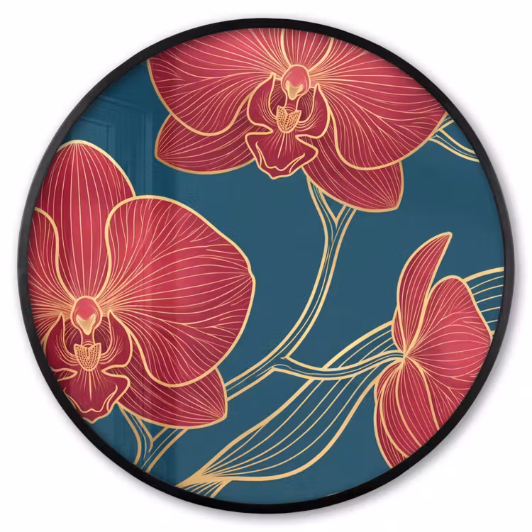 Ronde fotolijst - Bloemen - Rood - Goud — 1
