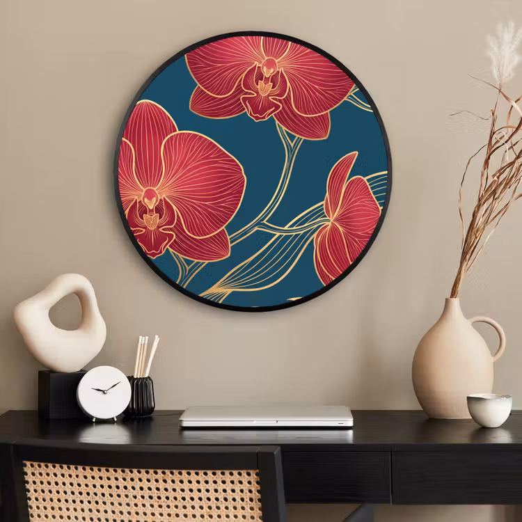 Ronde fotolijst - Bloemen - Rood - Goud — 2