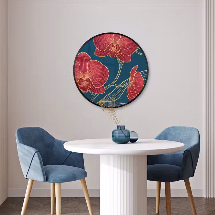 Ronde fotolijst - Bloemen - Rood - Goud — 3
