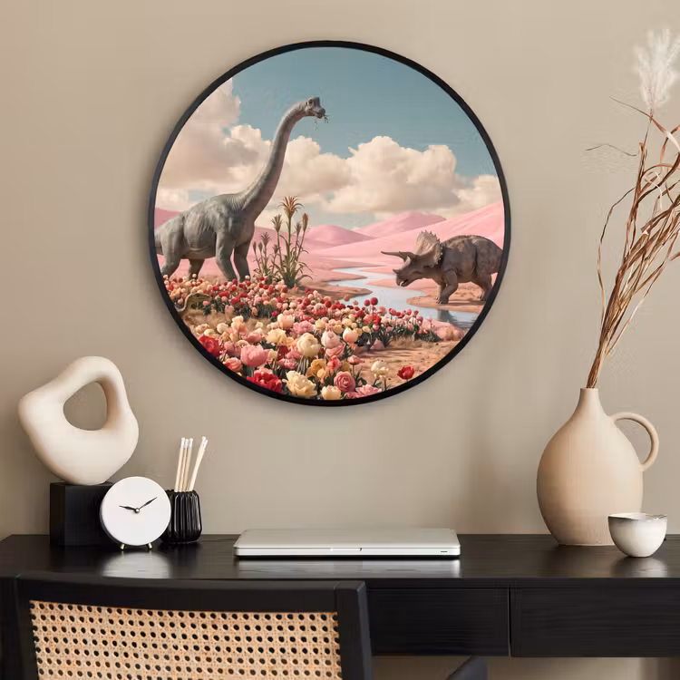 Ronde fotolijst - Dinosaurus - Roze - Landschap — 2