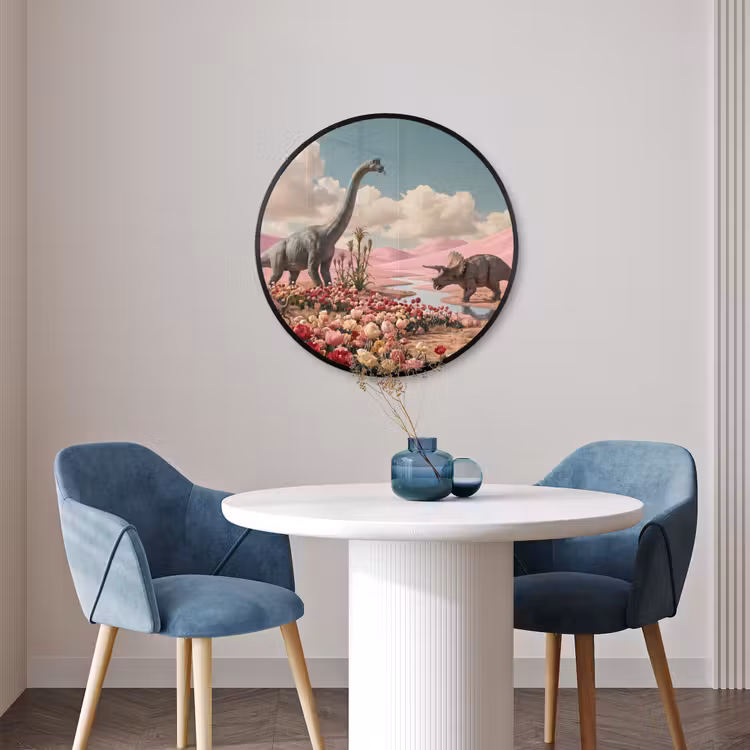Ronde fotolijst - Dinosaurus - Roze - Landschap — 3