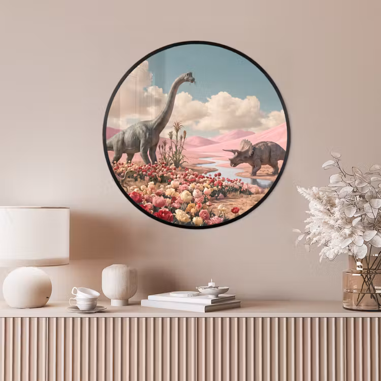 Ronde fotolijst - Dinosaurus - Roze - Landschap — 4