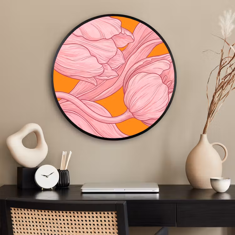 Ronde fotolijst - Roze bloemen - Modern — 2