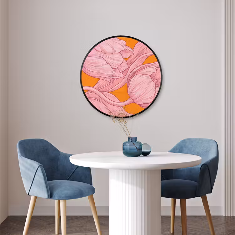 Ronde fotolijst - Roze bloemen - Modern — 3