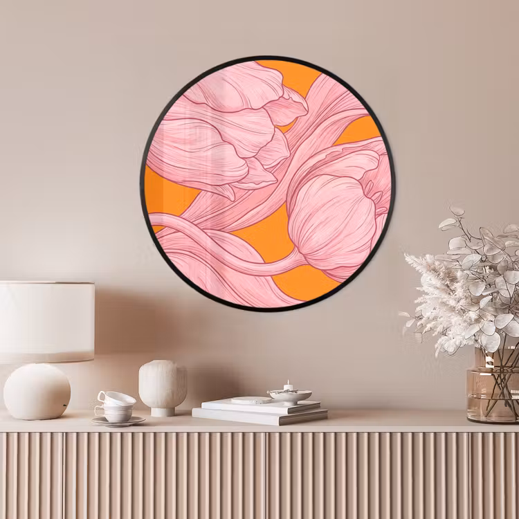 Ronde fotolijst - Roze bloemen - Modern — 4