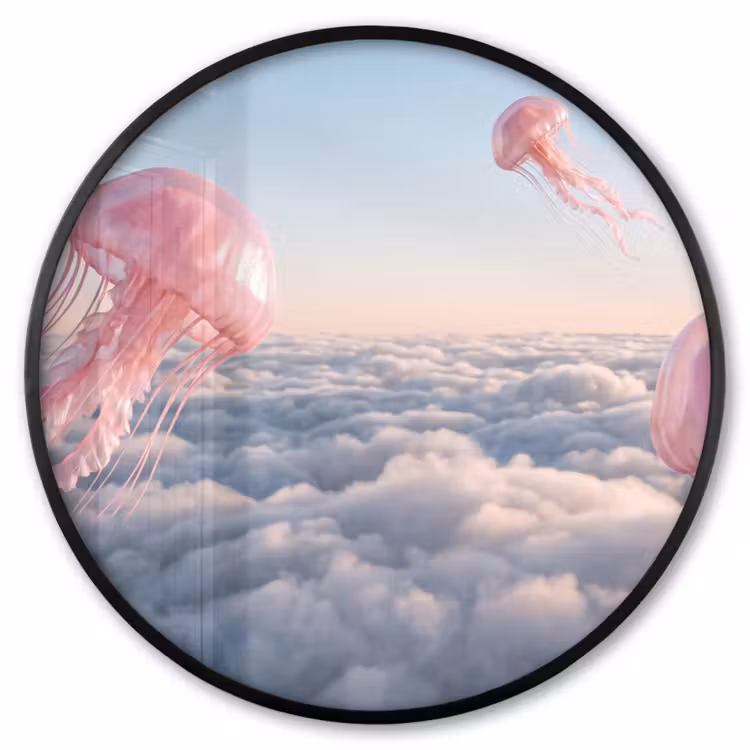 Ronde fotolijst - Roze dier - Wolken — 1