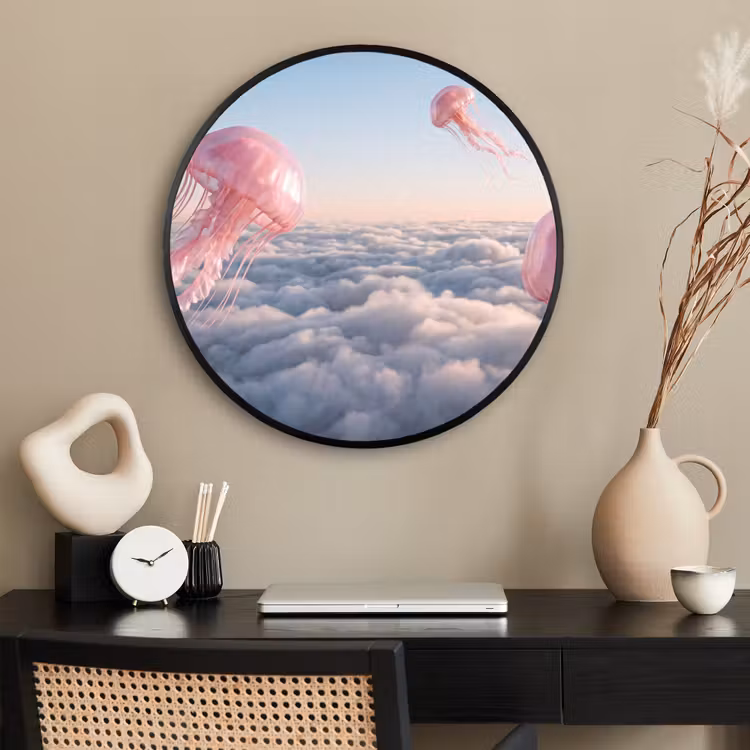 Ronde fotolijst - Roze dier - Wolken — 2
